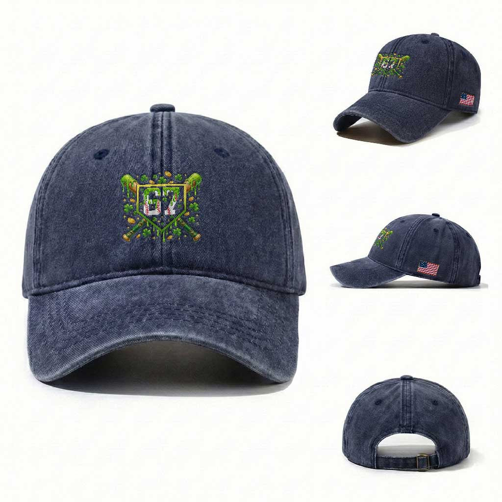 Funny St Patricks Day 67 Six Seven Baseball Ice Cream Drip Washed Cotton Baseball Cap TS11 Washed Cap Universal Fit Navy Print Your Wear