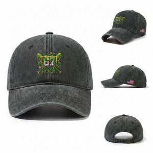 Funny St Patricks Day 67 Six Seven Baseball Ice Cream Drip Washed Cotton Baseball Cap TS11 Washed Cap Universal Fit Dark Green Print Your Wear