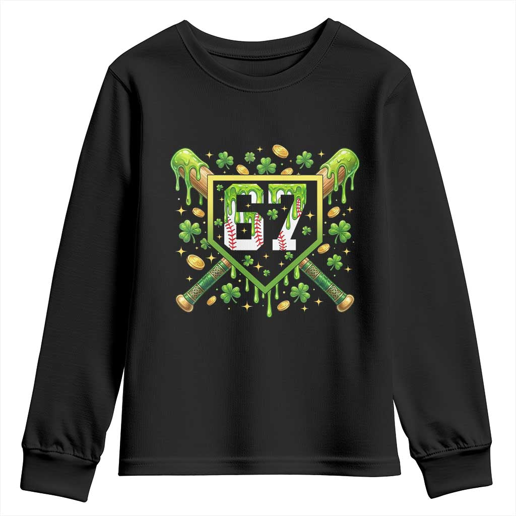 Funny St Patricks Day 67 Six Seven Baseball Ice Cream Drip Youth Sweatshirt TS11 Black Print Your Wear