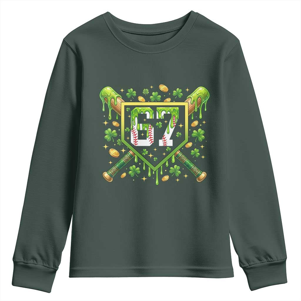 Funny St Patricks Day 67 Six Seven Baseball Ice Cream Drip Youth Sweatshirt TS11 Dark Forest Green Print Your Wear