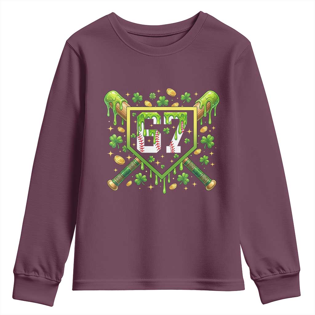 Funny St Patricks Day 67 Six Seven Baseball Ice Cream Drip Youth Sweatshirt TS11 Maroon Print Your Wear