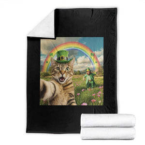 St Patricks Day Cat Selfie with Leprechaun Throw Blanket TS11 Black Print Your Wear