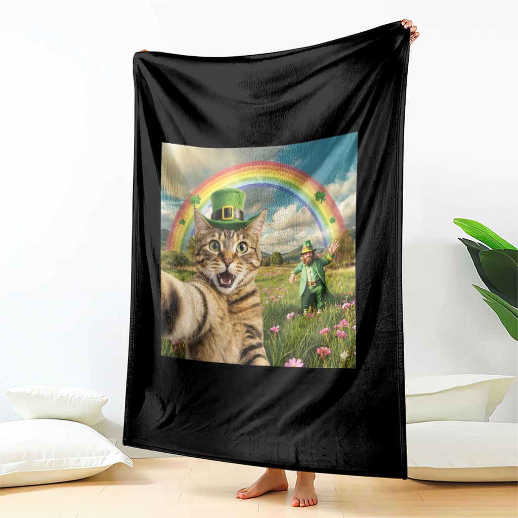 St Patricks Day Cat Selfie with Leprechaun Throw Blanket TS11 Print Your Wear