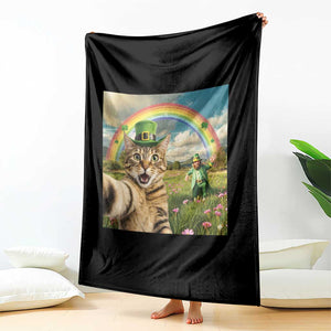 St Patricks Day Cat Selfie with Leprechaun Throw Blanket TS11 Print Your Wear