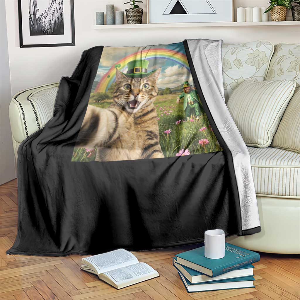 St Patricks Day Cat Selfie with Leprechaun Throw Blanket TS11 Print Your Wear