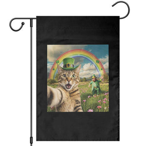 St Patricks Day Cat Selfie with Leprechaun Garden Flag TS11 Black Print Your Wear