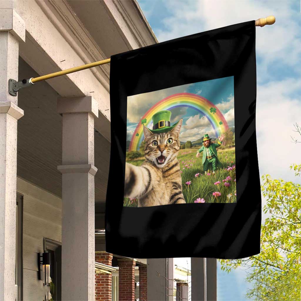 St Patricks Day Cat Selfie with Leprechaun Garden Flag TS11 Print Your Wear