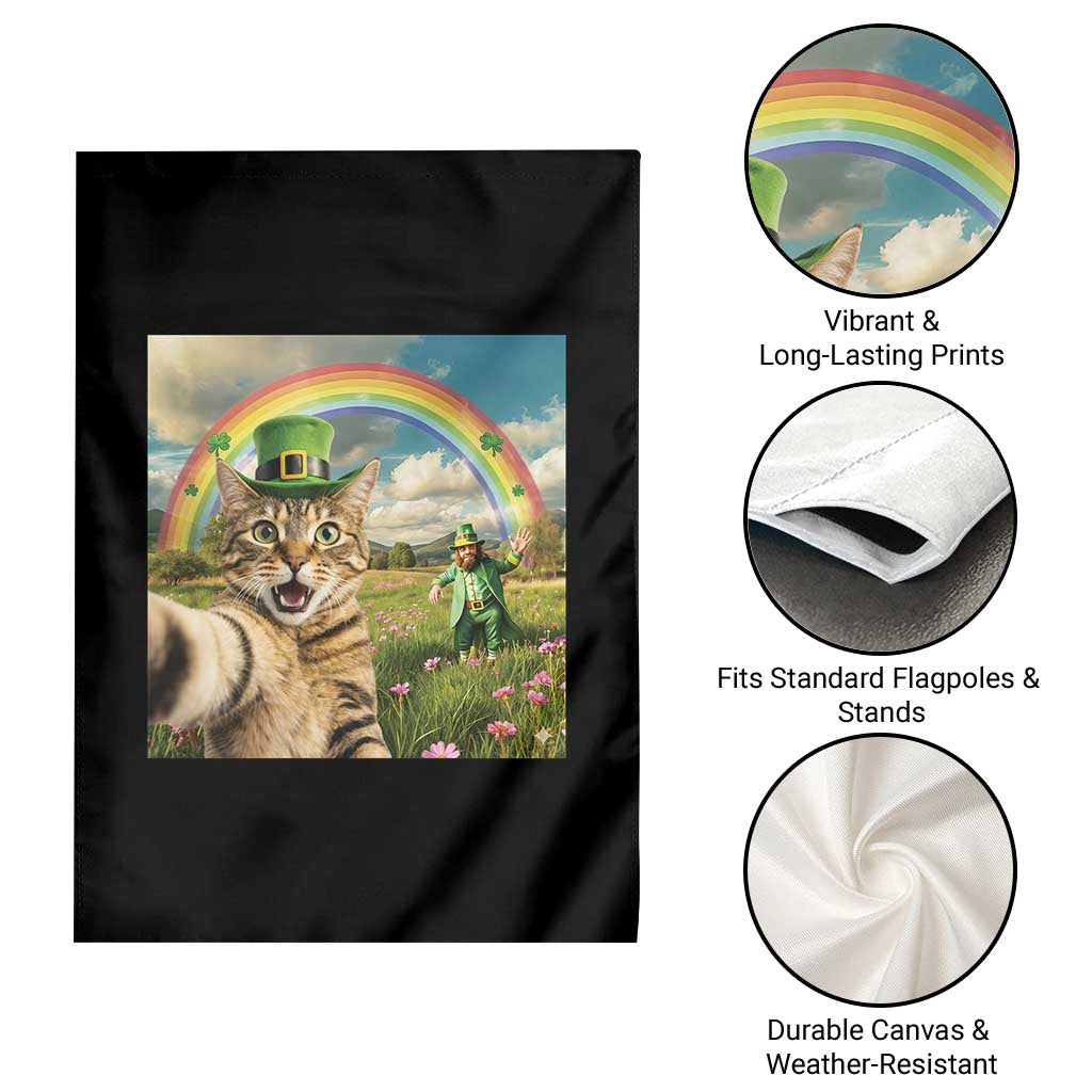 St Patricks Day Cat Selfie with Leprechaun Garden Flag TS11 Print Your Wear