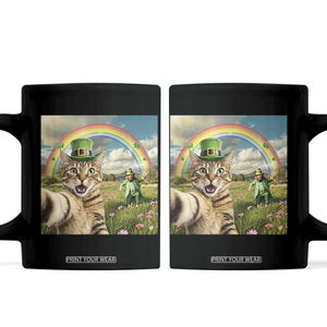 St Patricks Day Cat Selfie with Leprechaun Coffee Mug TS11 Black Print Your Wear
