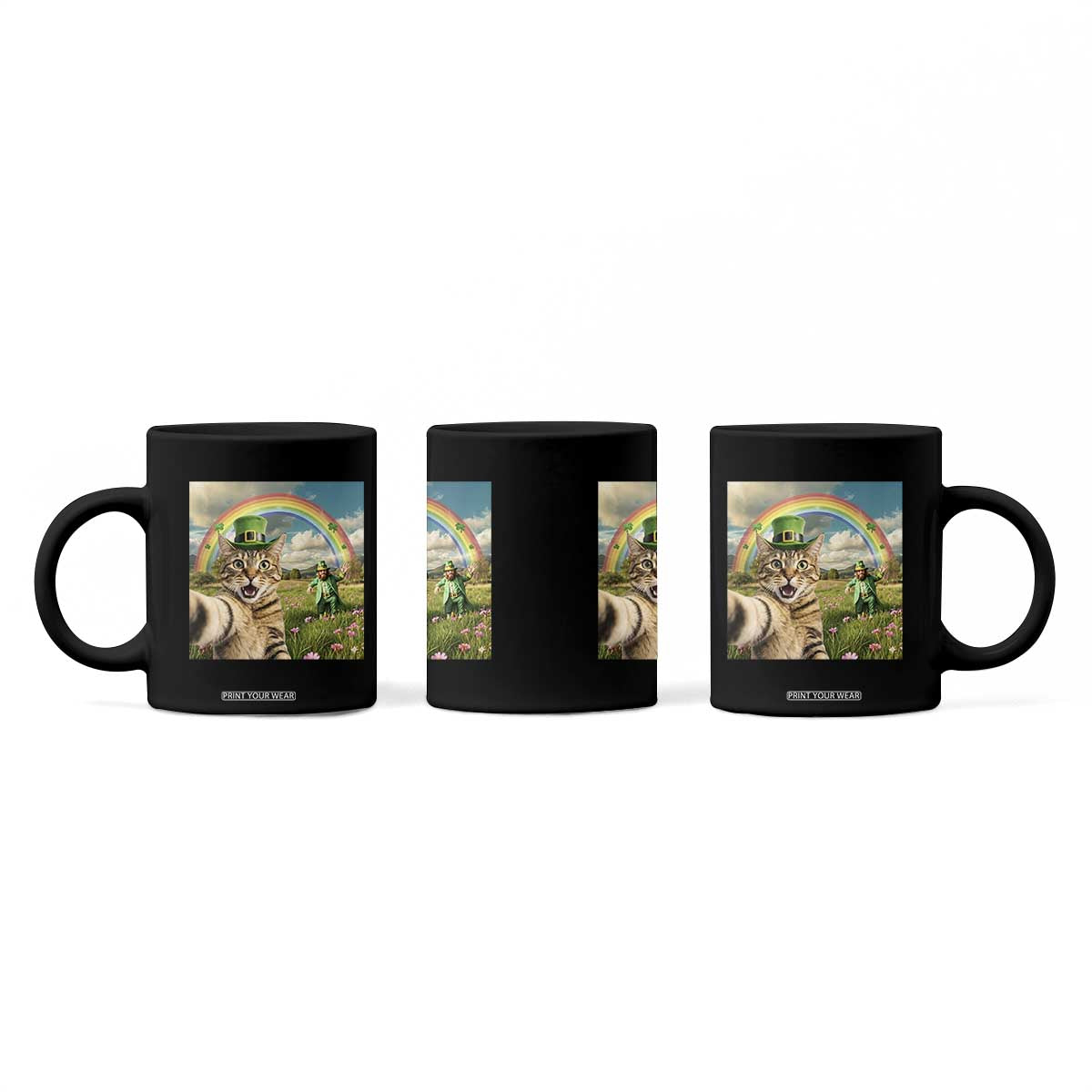 St Patricks Day Cat Selfie with Leprechaun Coffee Mug TS11 Print Your Wear