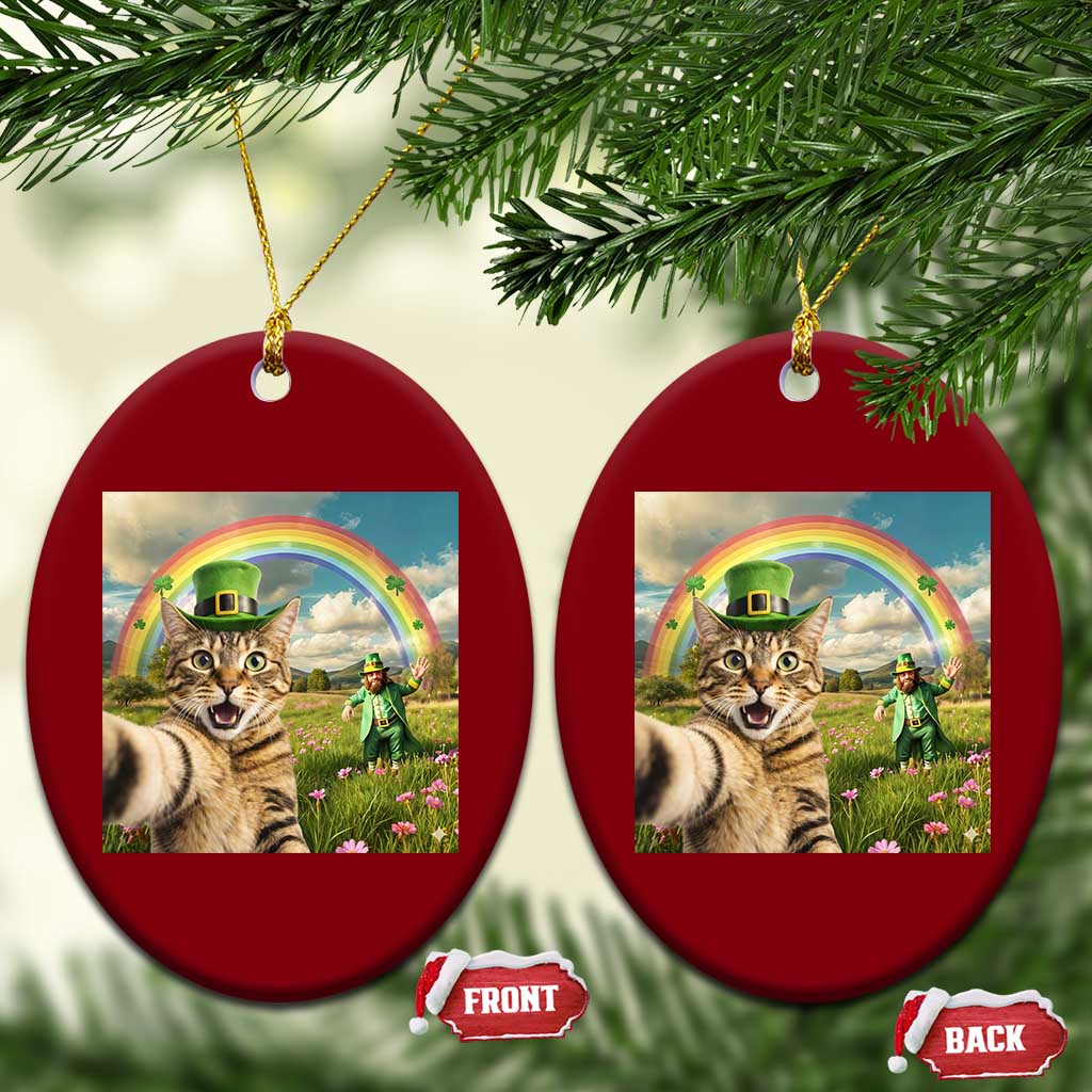 St Patricks Day Cat Selfie with Leprechaun Ceramic Ornament TS11 Print Your Wear