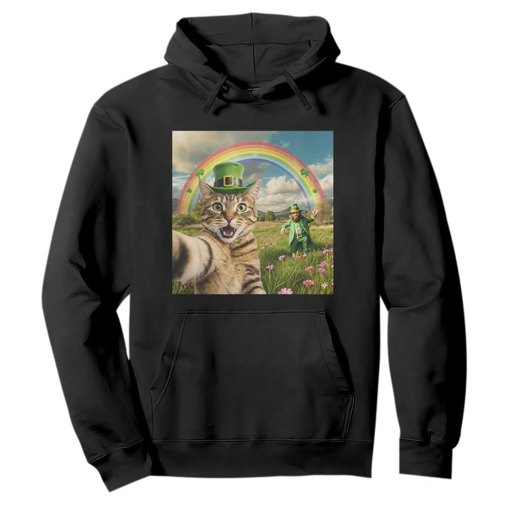 St Patricks Day Cat Selfie with Leprechaun Hoodie TS11 Black Print Your Wear