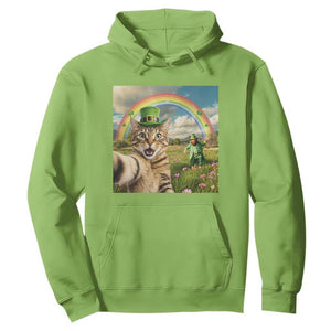 St Patricks Day Cat Selfie with Leprechaun Hoodie TS11 Lime Print Your Wear