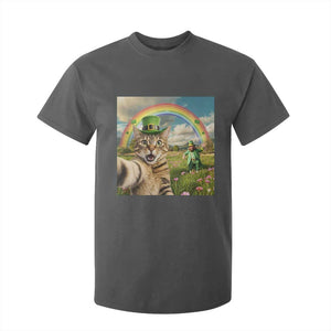 St Patricks Day Cat Selfie with Leprechaun T Shirt For Kid TS11 Dark Heather Print Your Wear