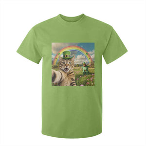 St Patricks Day Cat Selfie with Leprechaun T Shirt For Kid TS11 Lime Print Your Wear