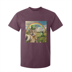 St Patricks Day Cat Selfie with Leprechaun T Shirt For Kid TS11 Maroon Print Your Wear