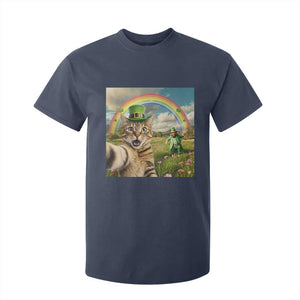 St Patricks Day Cat Selfie with Leprechaun T Shirt For Kid TS11 Navy Print Your Wear