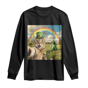 St Patricks Day Cat Selfie with Leprechaun Long Sleeve Shirt TS11 Black Print Your Wear
