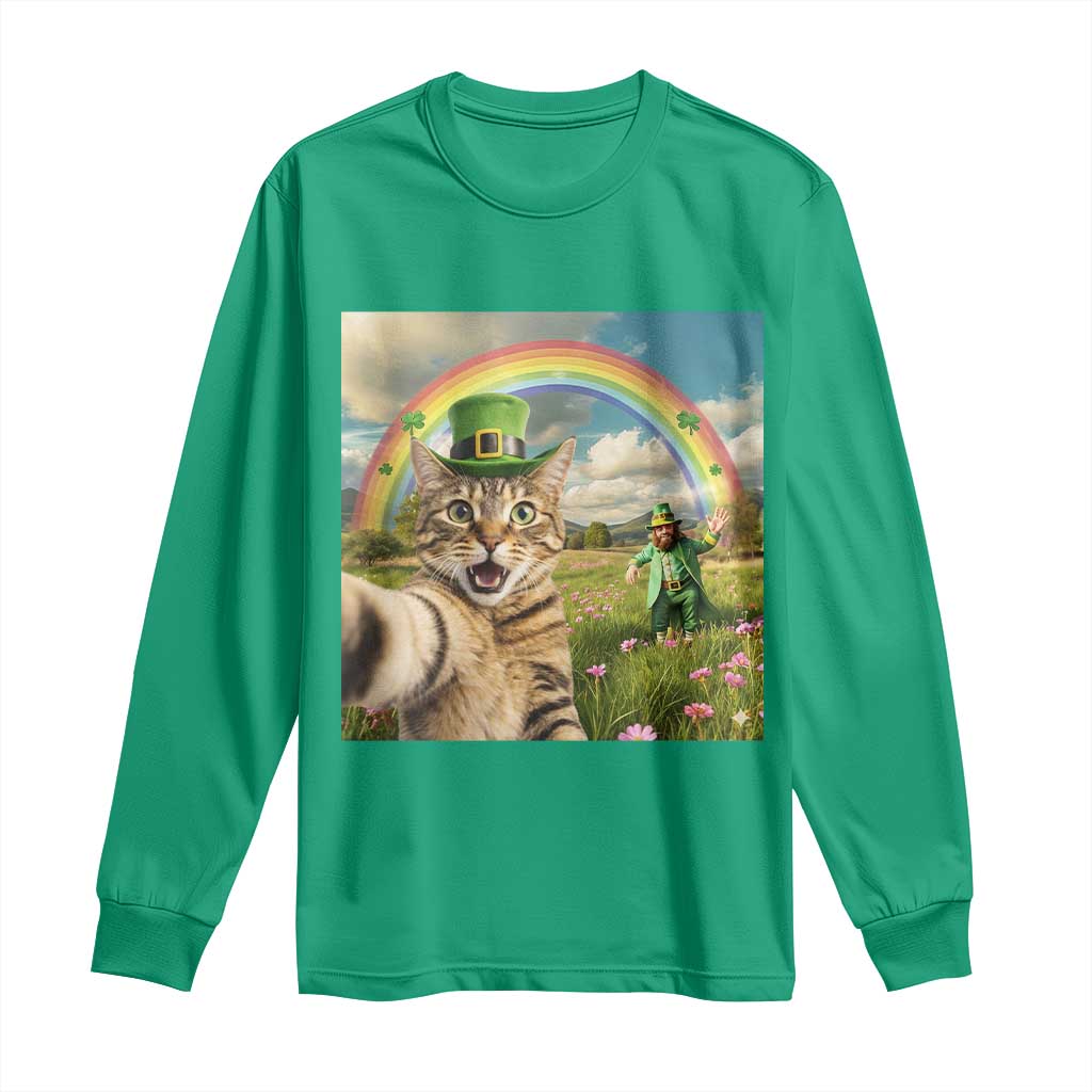 St Patricks Day Cat Selfie with Leprechaun Long Sleeve Shirt TS11 Irish Green Print Your Wear