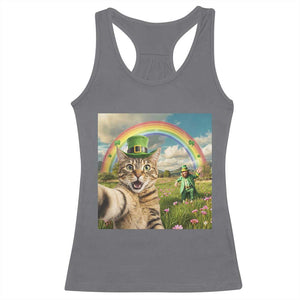 St Patricks Day Cat Selfie with Leprechaun Racerback Tank Top TS11 Charcoal Print Your Wear