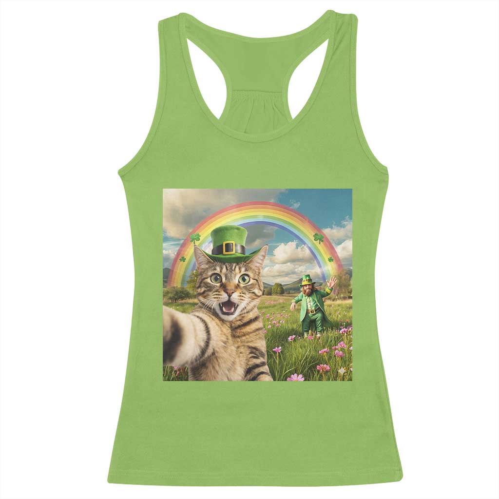 St Patricks Day Cat Selfie with Leprechaun Racerback Tank Top TS11 Lime Print Your Wear