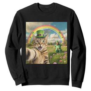 St Patricks Day Cat Selfie with Leprechaun Sweatshirt TS11 Black Print Your Wear