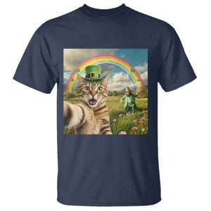 St Patricks Day Cat Selfie with Leprechaun T Shirt TS11 Navy Print Your Wear