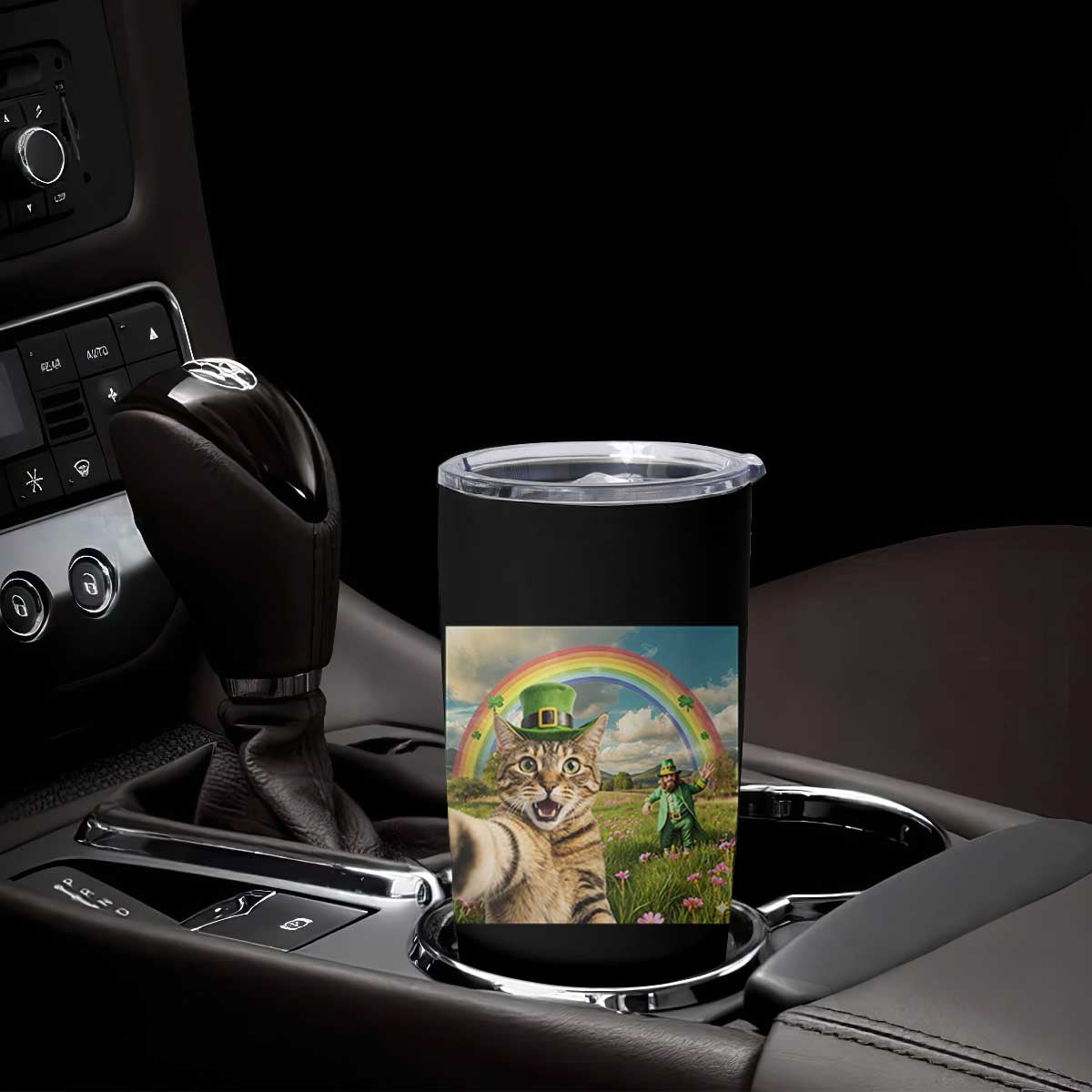 St Patricks Day Cat Selfie with Leprechaun Tumbler Cup TS11 Print Your Wear