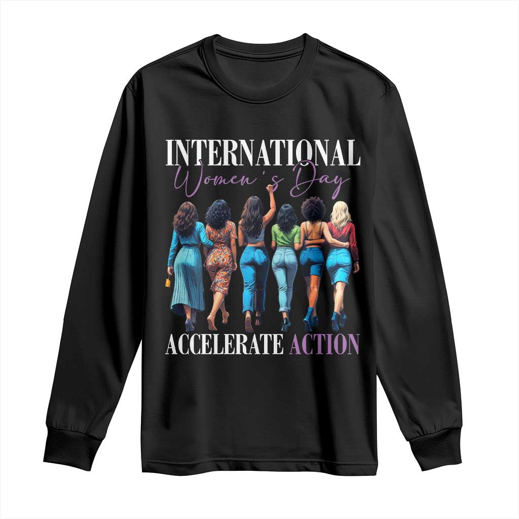 International Women's Day 2025 Long Sleeve Shirt Accelerate Action 8 March IWD TS11 Black Print Your Wear