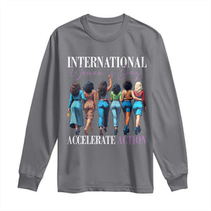 International Women's Day 2025 Long Sleeve Shirt Accelerate Action 8 March IWD TS11 Charcoal Print Your Wear