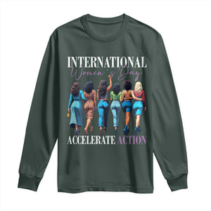 International Women's Day 2025 Long Sleeve Shirt Accelerate Action 8 March IWD TS11 Dark Forest Green Print Your Wear