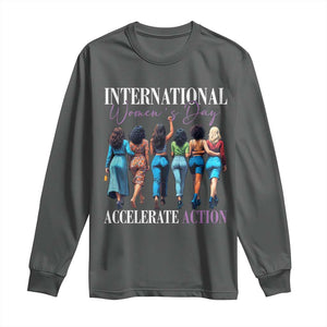 International Women's Day 2025 Long Sleeve Shirt Accelerate Action 8 March IWD TS11 Dark Heather Print Your Wear