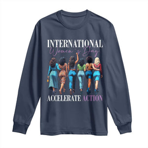 International Women's Day 2025 Long Sleeve Shirt Accelerate Action 8 March IWD TS11 Navy Print Your Wear