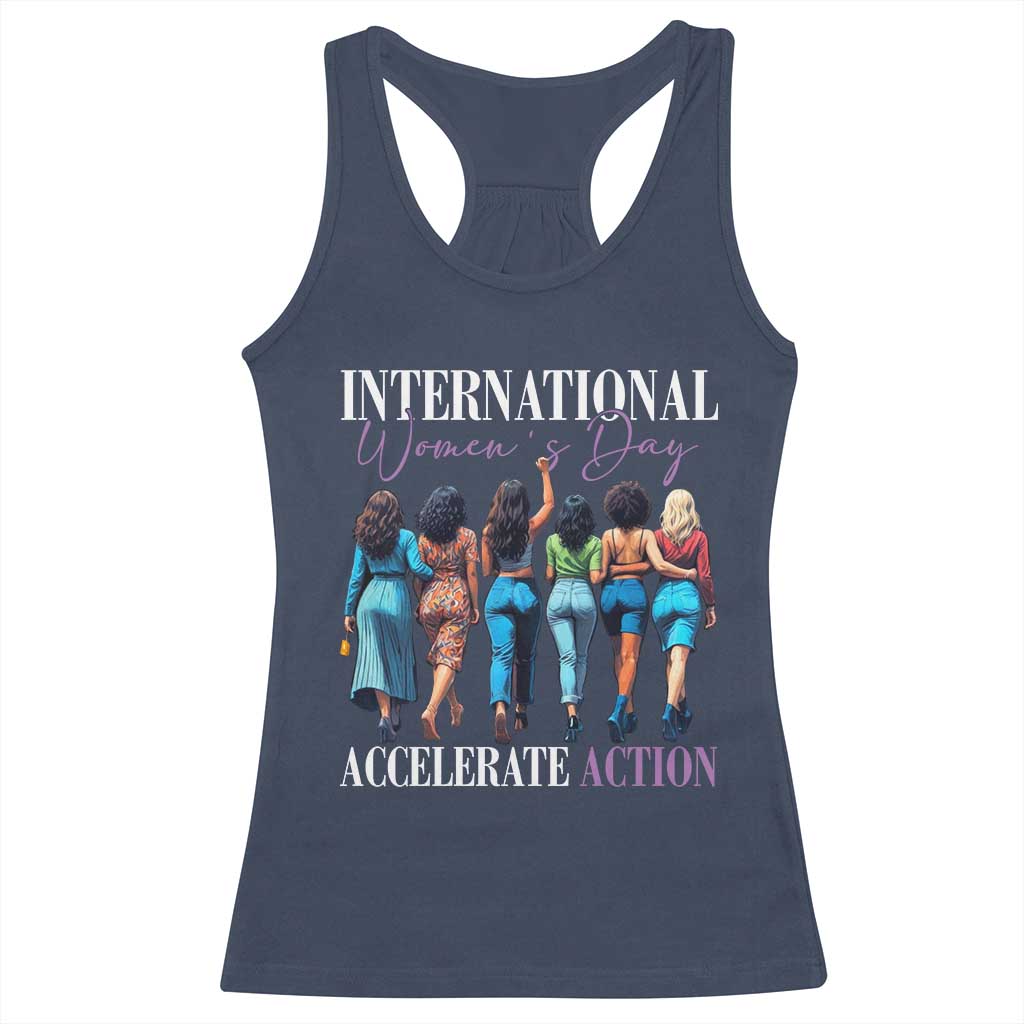 International Women's Day 2025 Racerback Tank Top Accelerate Action 8 March IWD TS11 Navy Print Your Wear