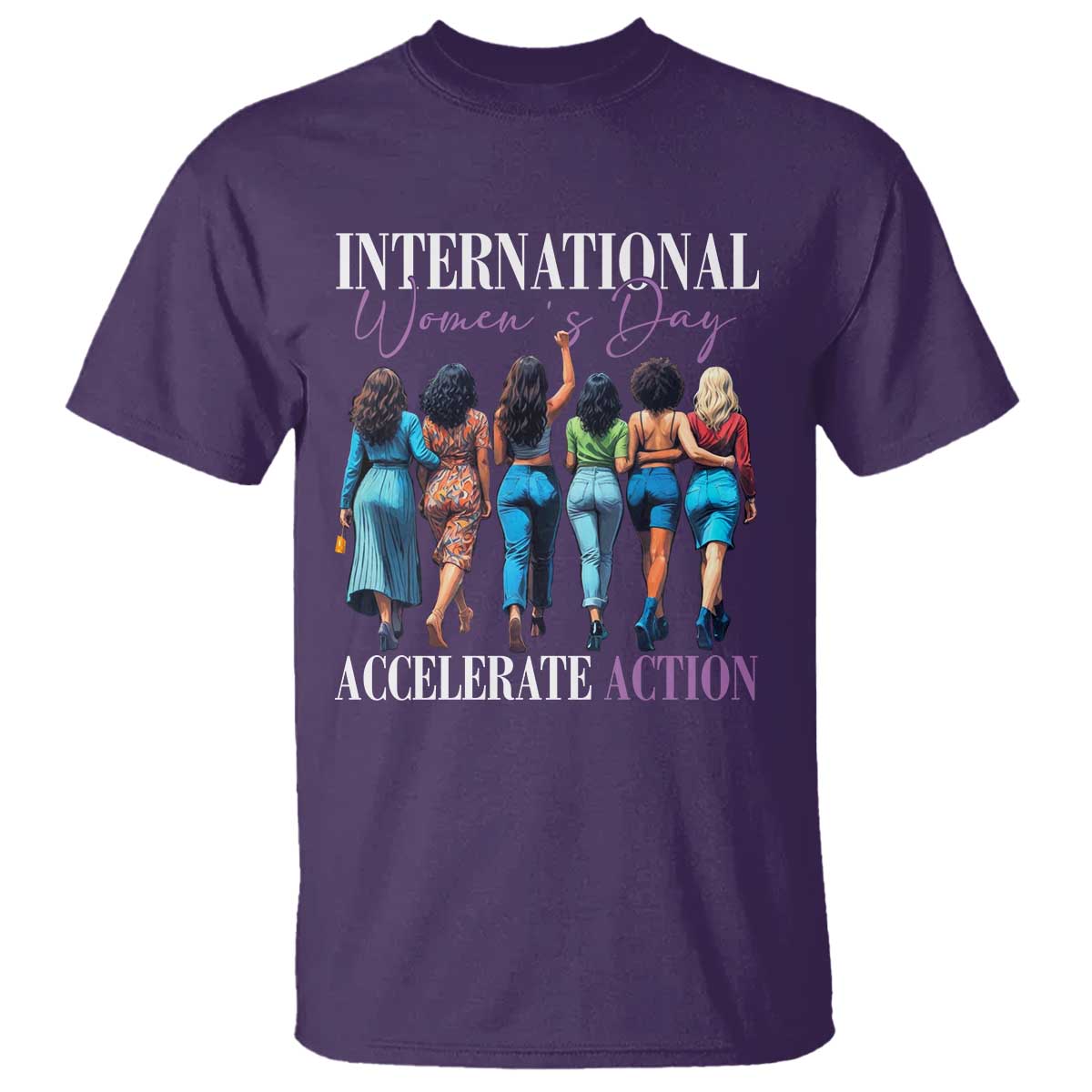 International Women's Day 2025 T Shirt Accelerate Action 8 March IWD TS11 Purple Print Your Wear