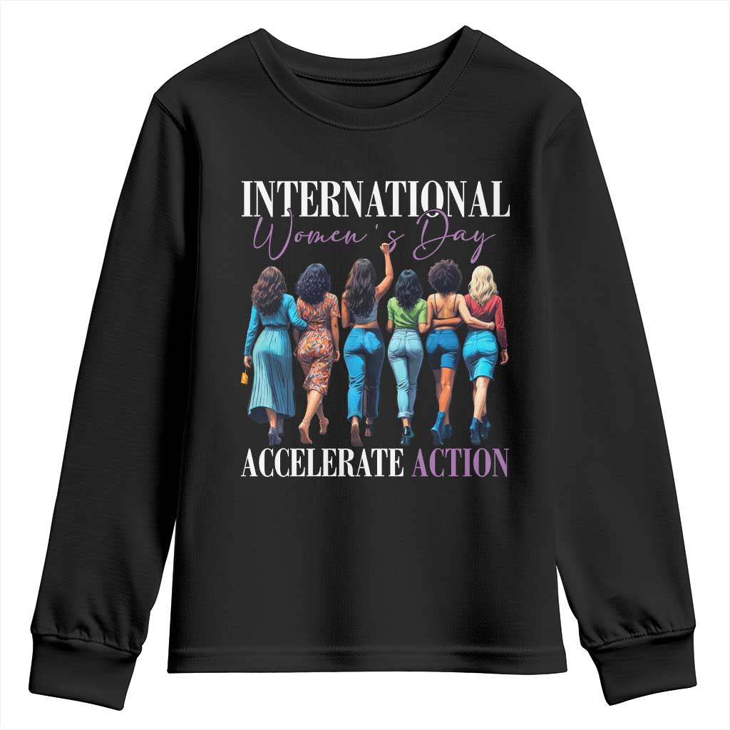 International Women's Day 2025 Youth Sweatshirt Accelerate Action 8 March IWD TS11 Black Print Your Wear