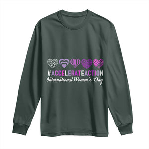 International Women's Day 2025 Long Sleeve Shirt Accelerate Action IWD 8 March TS11 Dark Forest Green Print Your Wear