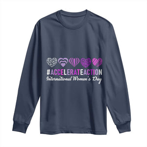 International Women's Day 2025 Long Sleeve Shirt Accelerate Action IWD 8 March TS11 Navy Print Your Wear