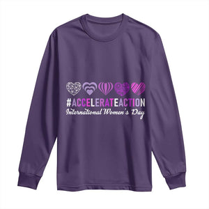 International Women's Day 2025 Long Sleeve Shirt Accelerate Action IWD 8 March TS11 Purple Print Your Wear