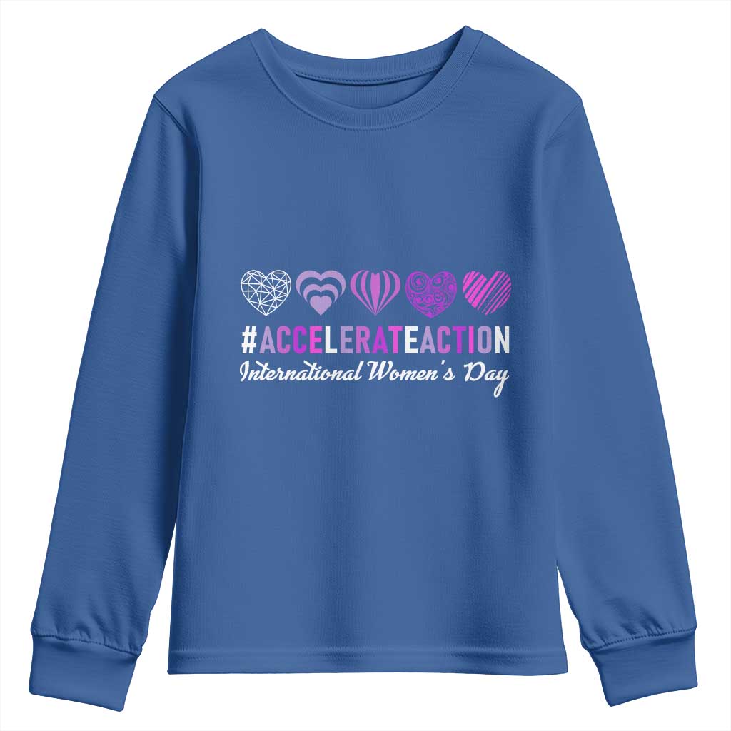 International Women's Day 2025 Youth Sweatshirt Accelerate Action IWD 8 March TS11 Royal Blue Print Your Wear