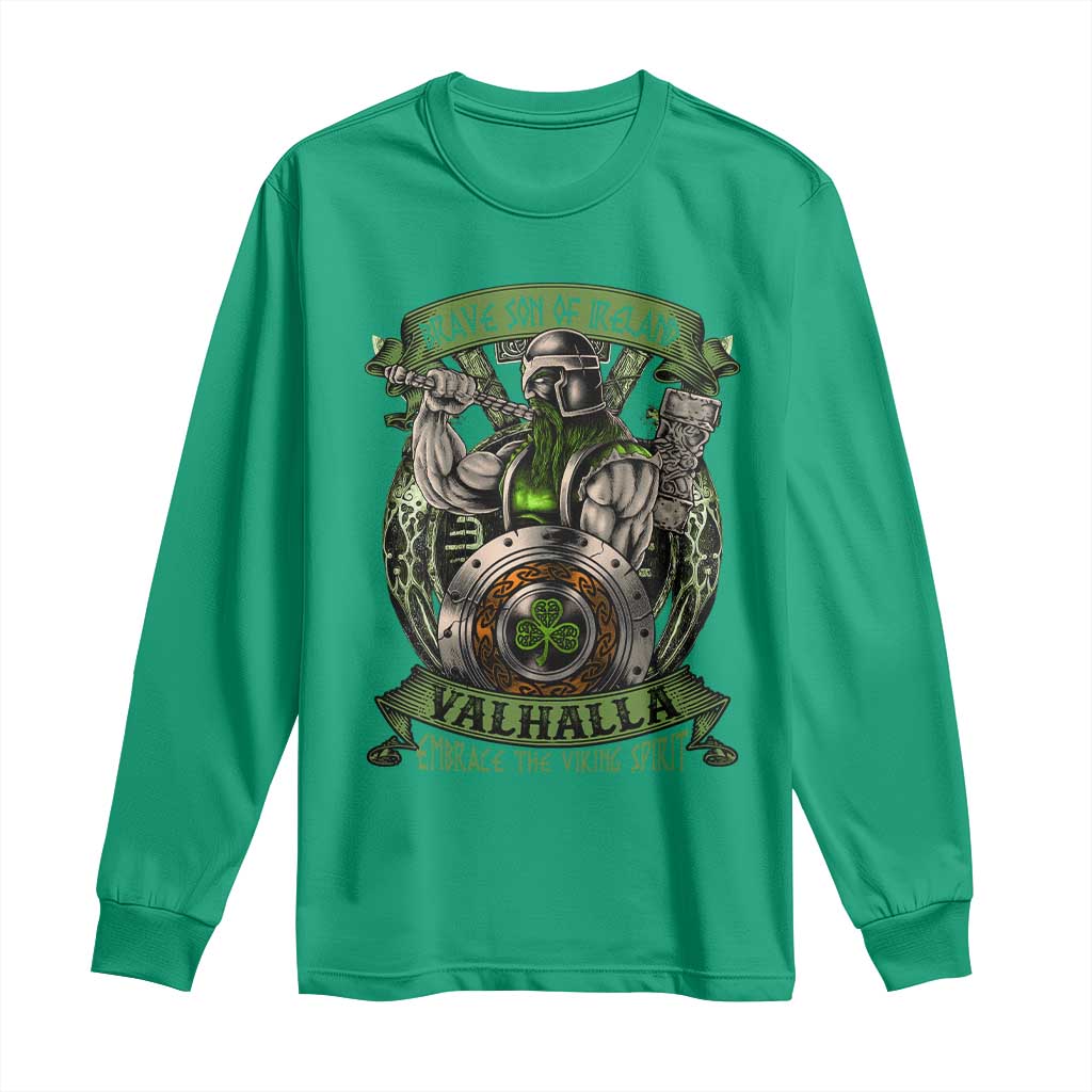 Irish Viking Long Sleeve Shirt Brave Son Of Ireland Valhalla Embrace The Viking Spirit TS11 Irish Green Print Your Wear