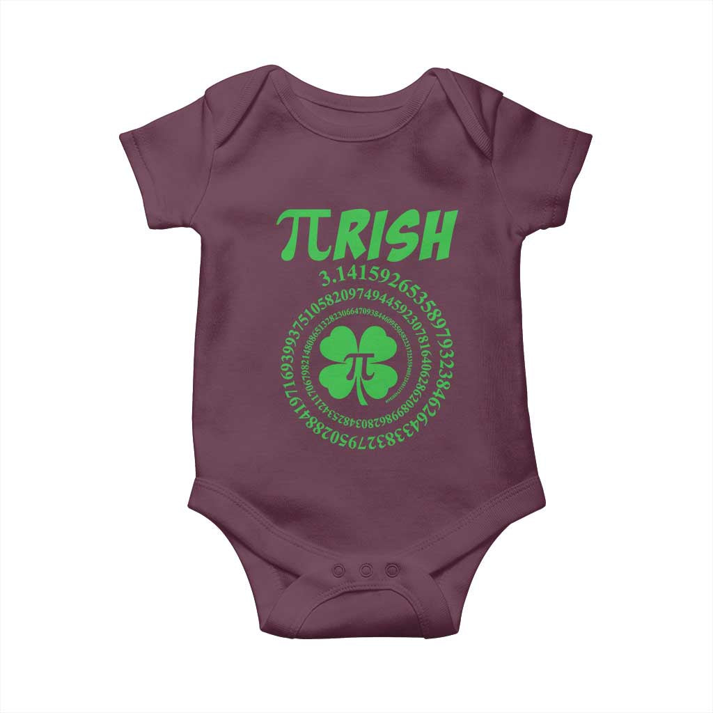Funny St Patricks Day Pi Symbol Lover Baby Onesie Pirish 3,14 Pi Number Shamrock TS11 Maroon Print Your Wear