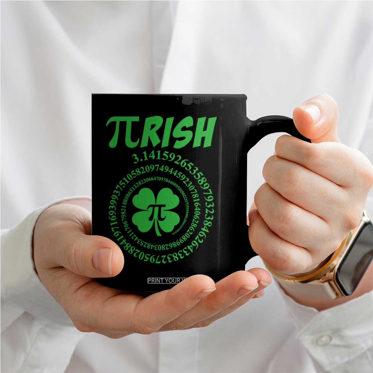 Funny St Patricks Day Pi Symbol Lover Coffee Mug Pirish 3,14 Pi Number Shamrock TS11 Print Your Wear