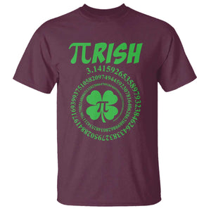 Funny St Patricks Day Pi Symbol Lover T Shirt Pirish 3,14 Pi Number Shamrock TS11 Maroon Print Your Wear