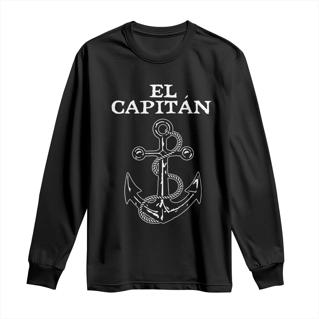 El Capitan Boating Captain Long Sleeve Shirt Funny Boat Sailing Vintage Anchor TS11 Black Print Your Wear