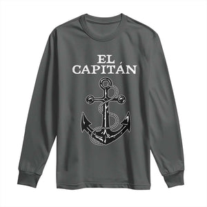 El Capitan Boating Captain Long Sleeve Shirt Funny Boat Sailing Vintage Anchor TS11 Dark Heather Print Your Wear