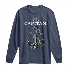 El Capitan Boating Captain Long Sleeve Shirt Funny Boat Sailing Vintage Anchor TS11 Navy Print Your Wear