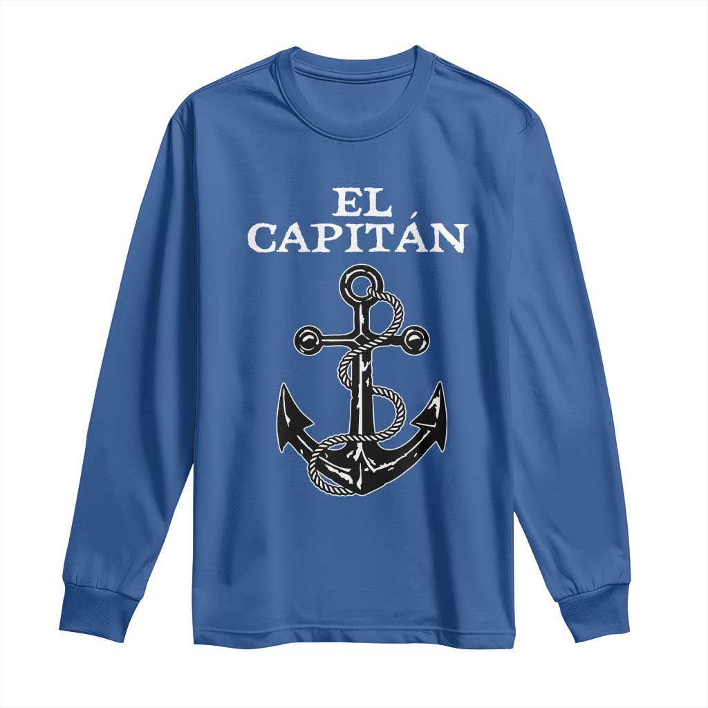 El Capitan Boating Captain Long Sleeve Shirt Funny Boat Sailing Vintage Anchor TS11 Royal Blue Print Your Wear