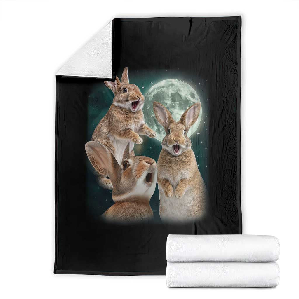 Funny Three Bunny Moon Humorous Rabbit Meme Throw Blanket TS11 Black Print Your Wear