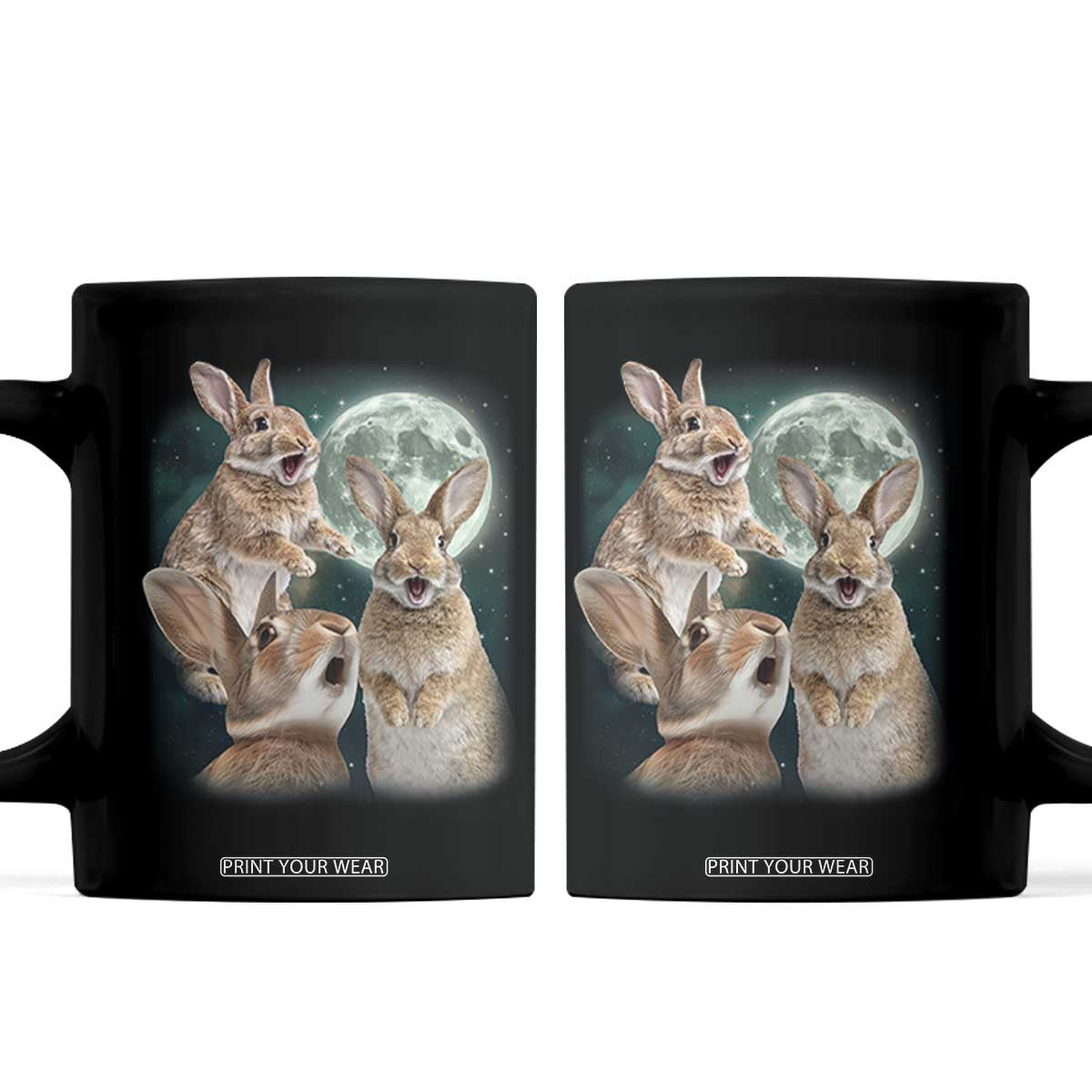 Funny Three Bunny Moon Humorous Rabbit Meme Coffee Mug TS11 Black Print Your Wear